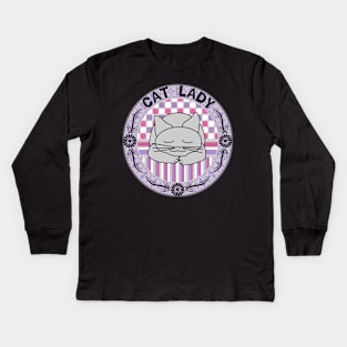 Cat Lady Pink Pattern Oval Kids Long Sleeve T-Shirt